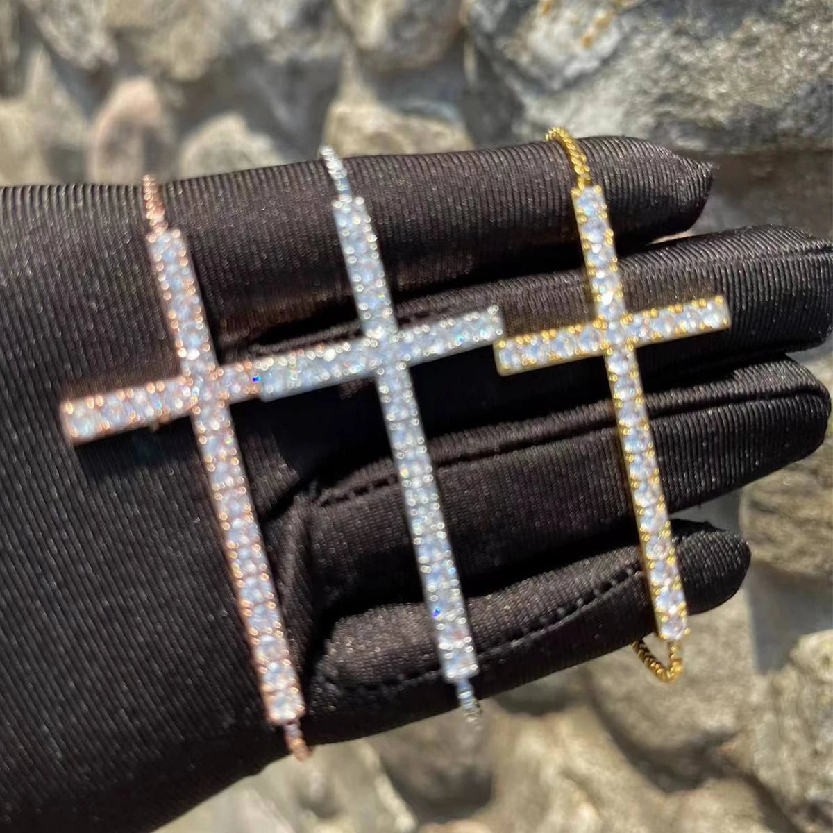 Bubble Letter Cross Bracelets for Women Real Copper Gold Plated Hip Hop Jewelry Adjustable Charms
