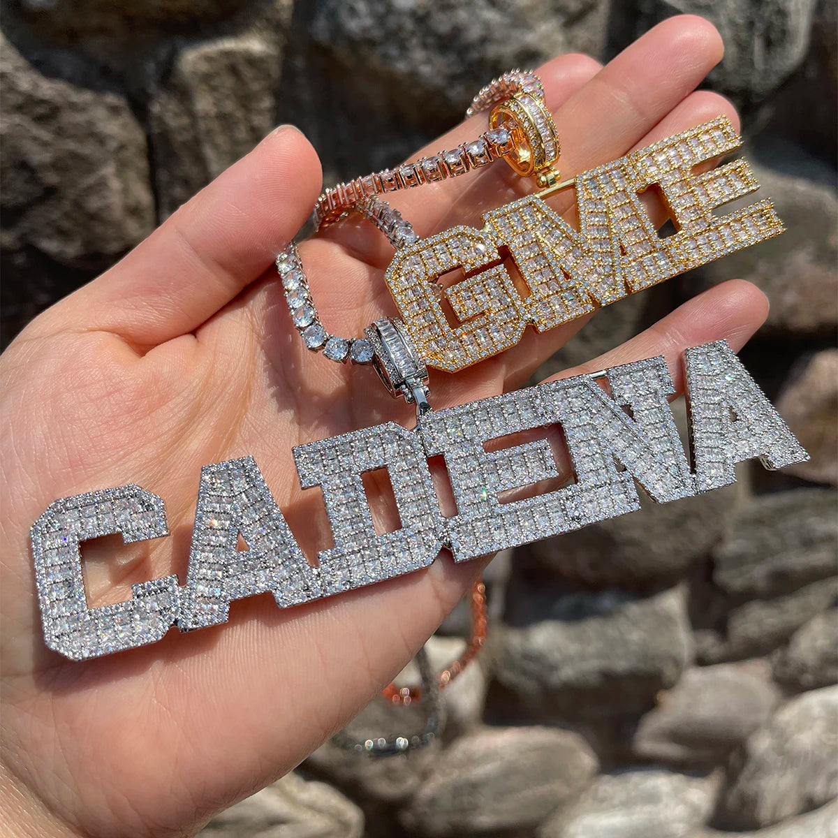 Bubble Letter Custom Name Necklace for Men Baguette Personalized Pendant Real Gold Plated Hip Hop Rock Rapper Jewelry
