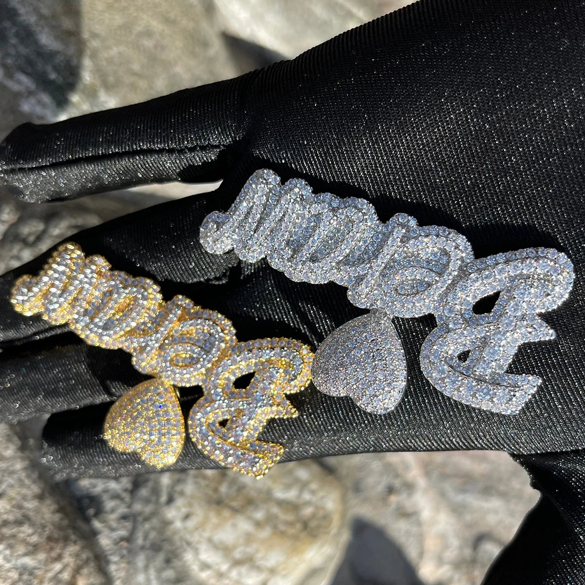 Bubble Letter Custom Name Necklace for Women Iced Out Pendant Real Gold Plated Heart Bail Hip Hop Rapper Rock Street Jewelry