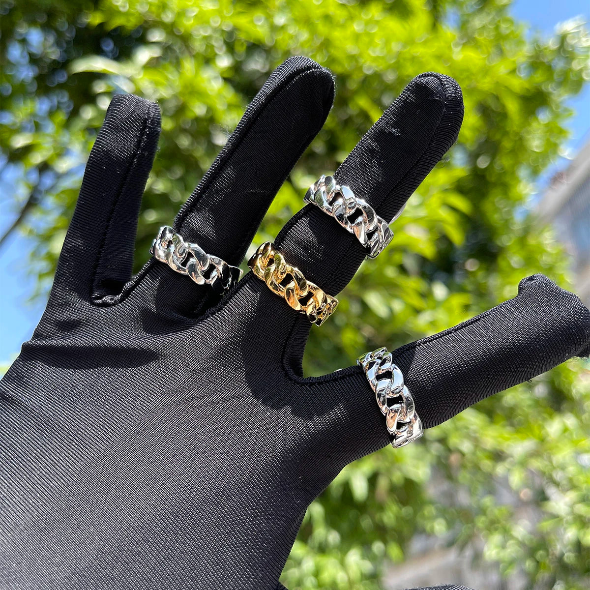 Bubble Letter Cuban Link Rings for Men Glossy Real Gold Plated Hip Hop Jewelry 2022 Trend Wholesale Drop Shipping Items