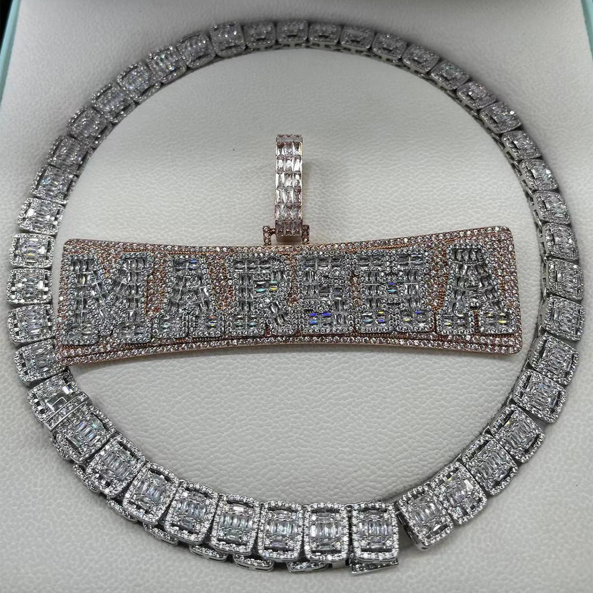 Bubble Letter Baguette Chunky Custom Name Necklace for Men Iced Out Pendant Real Gold Plated Hip Hop Rock Fashion Jewelry