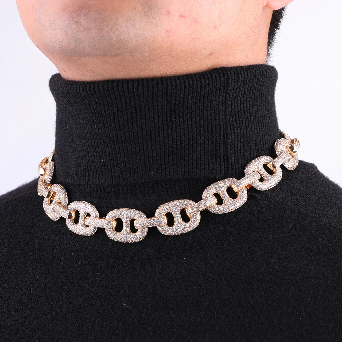 Bubble Letter Iced Out Necklace Choker for Women Prong Setting Number 8 Cuban Link Chain Hip Hop Jewelry