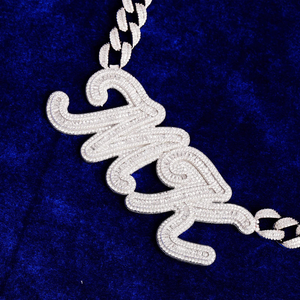 Bubble Letter Custom Pendant Baguette Name Plate Necklace Personalized Iced Out Cursive Hip Hop Jewelry