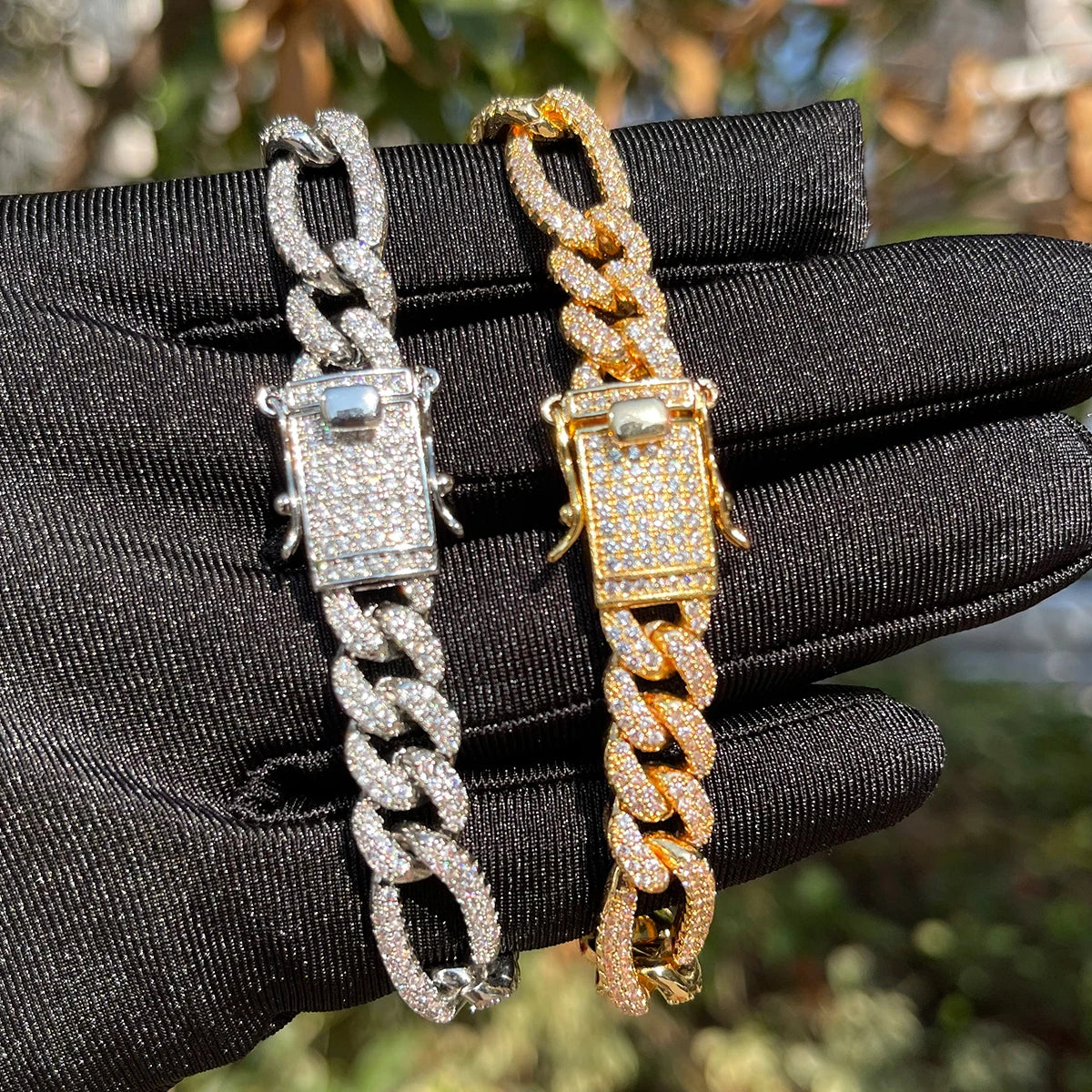 Bubble Letter Iced Out Figaro Bracelet for Women Prong Setting Real Gold Plated Hip Hop Jewelry