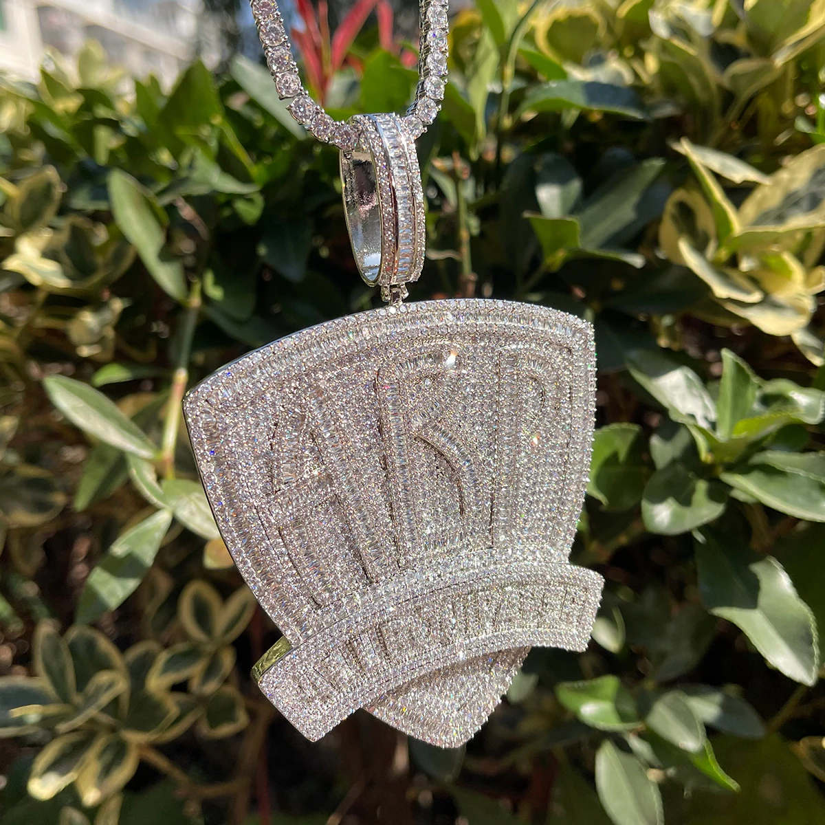 Bubble Letter Iced Out Pendant Prong Setting All BOUI PAPER Necklace for Men Real Gold Plated Hip Hop Jewelry
