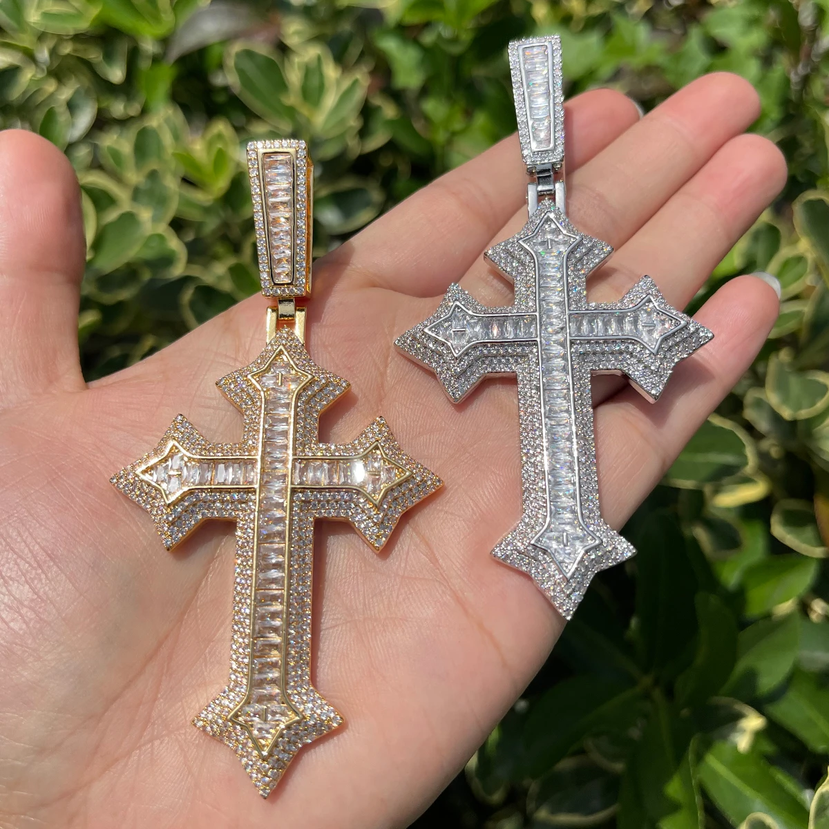 Bubble Letter Iced Out Cross Necklace for Men Prong Setting Real Copper Cubic Zirconia Hip Hop Jewelry Dropshipping Items
