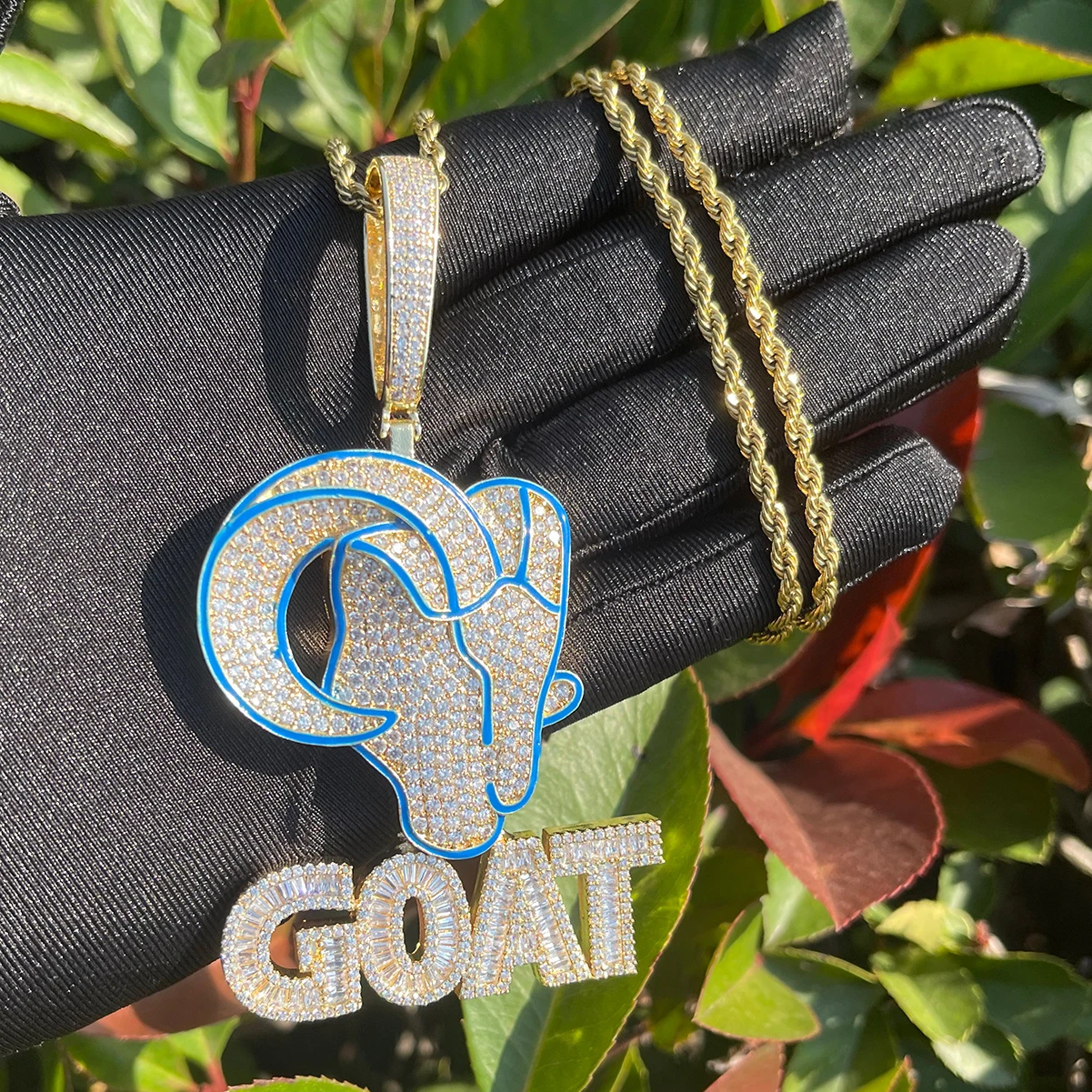 Bubble Letter Goat Necklace Pendant for Men Iced Out Cubic Zirconia Real Copper Hip Hop Jewelry