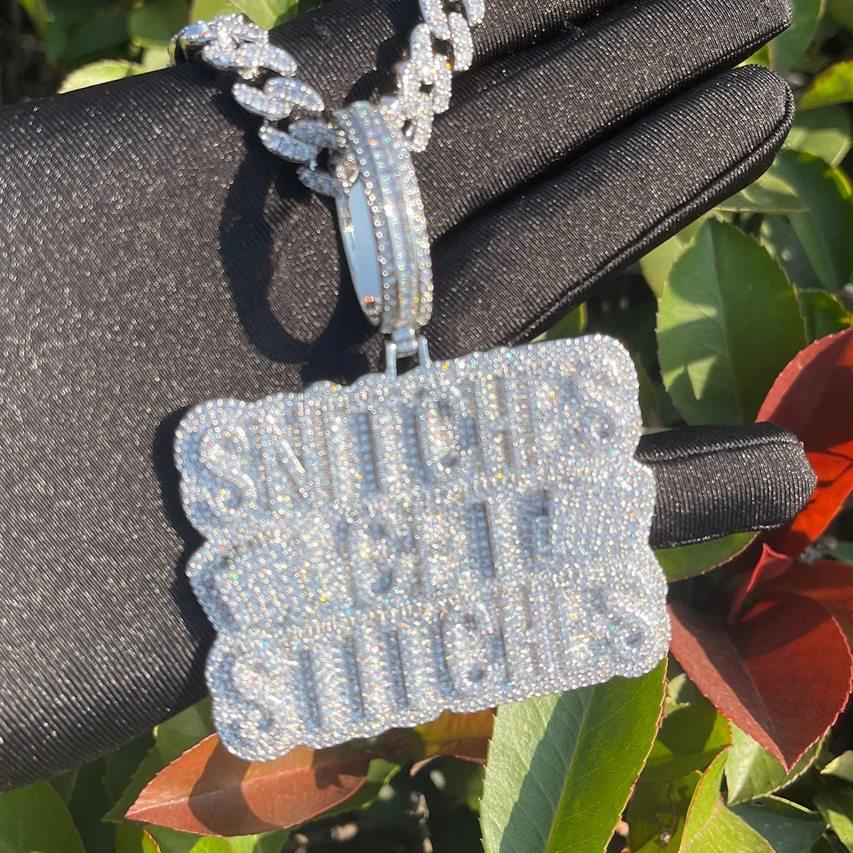 Bubble Letter Prong Necklace Pendant for Men Iced Out Cubic Zirconia Real Copper Gold Plated Hip Hop Jewelry