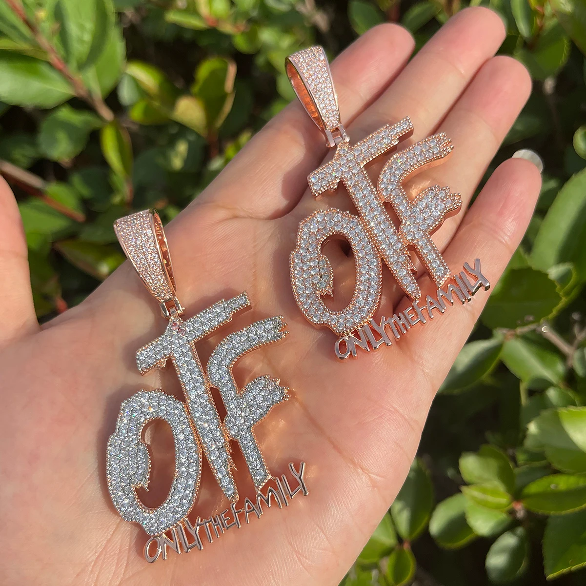 Bubble Letter Iced Ou Pendant Only The Family Necklace for Men Prong Setting Cubic Zirconia Hip Hop Jewelry