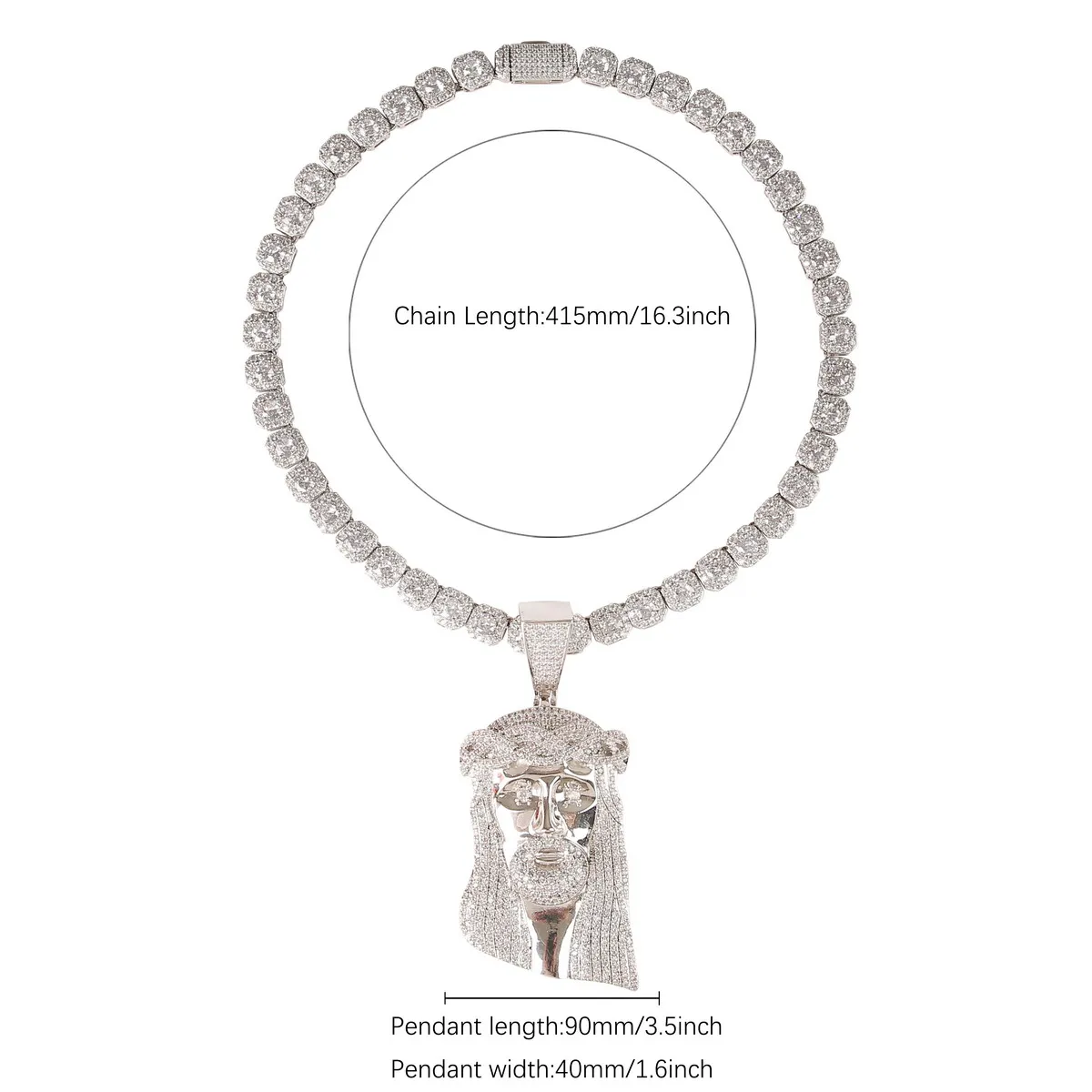 No Chian Religious Jesus Head Pendant Men's Hip Hop White Gold Plated Jewelry