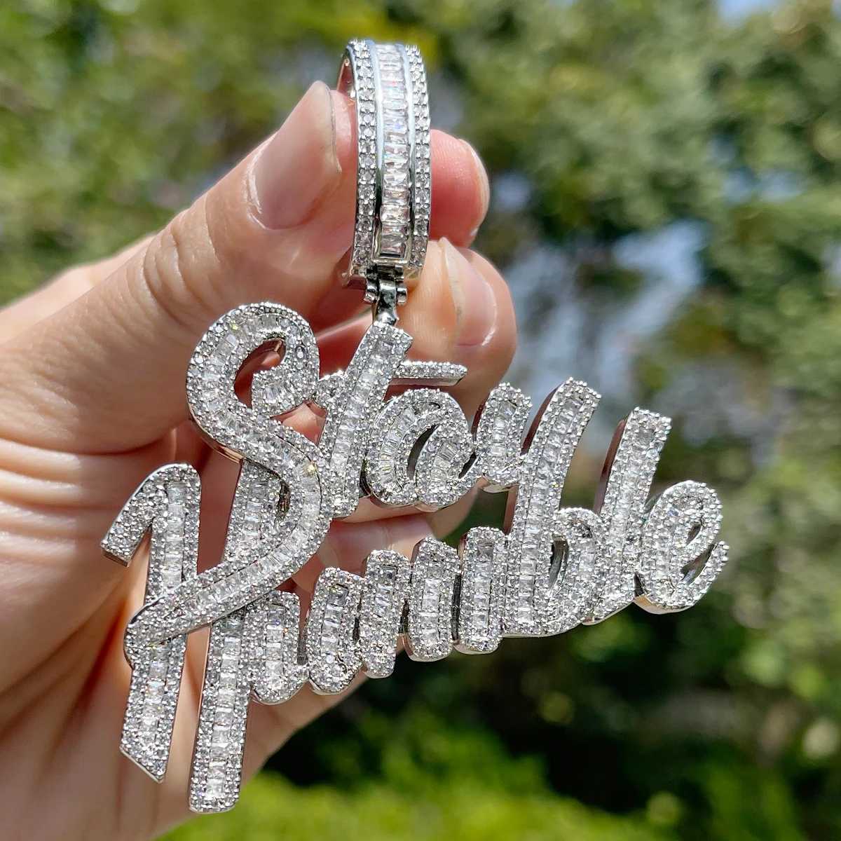 Bubble Letter Stay Humble Necklace for Men Iced Out Pendant Real Gold Plated Cubic Zirconia Hip Hop Jewelry