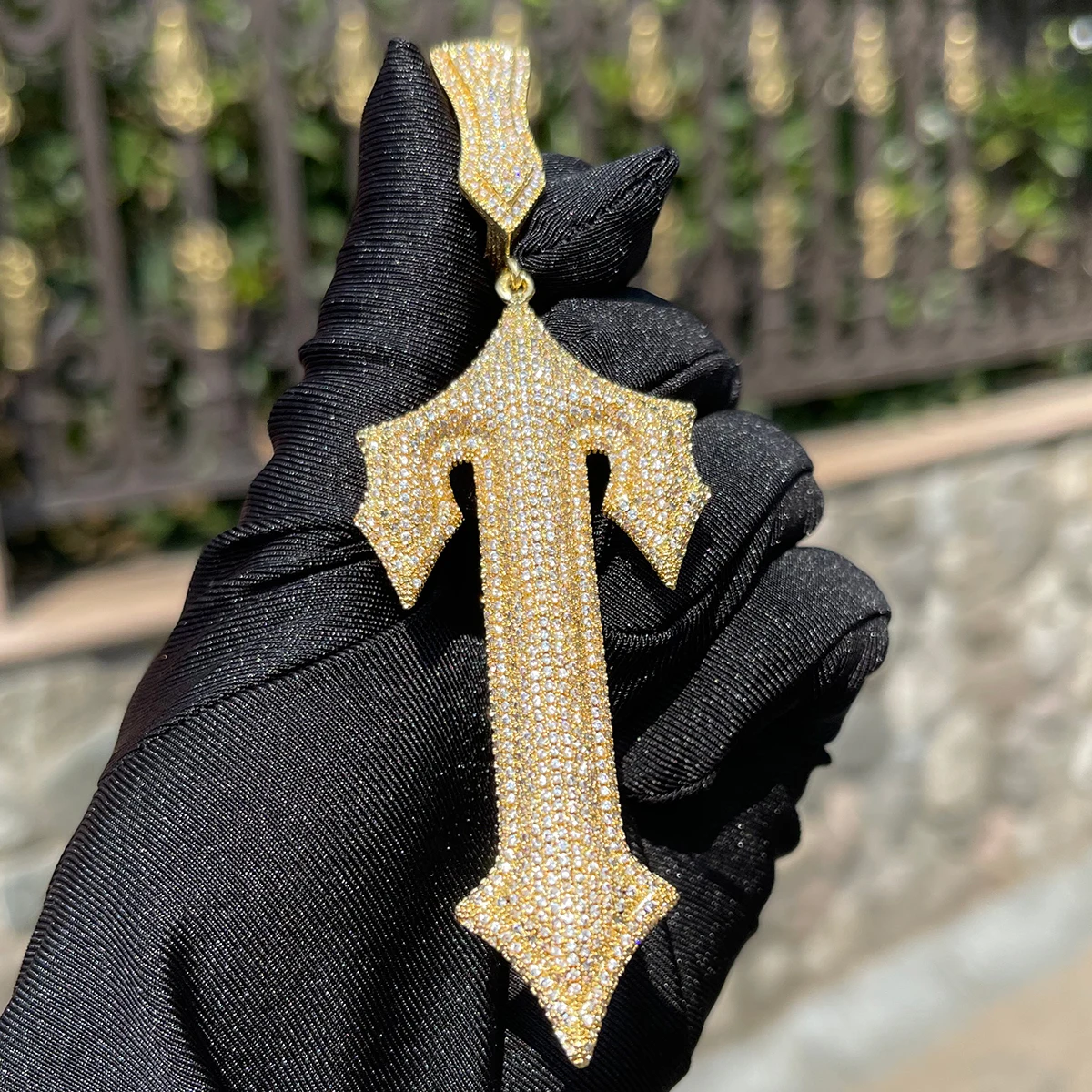 Bubble Letter Iced Out Pendant Prong Setting Trap Rapper Star Necklace for Men Real Gold Plated Solid Back Rock Street Jewelry