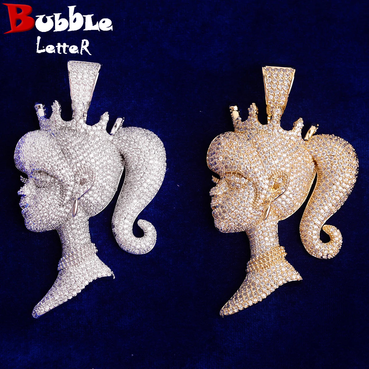 Bubble Letter Girl Head Shape Doll Queen Necklace for Women Real Gold Plated Hip Hop Rock Rapper Pendant Jewelry Gift