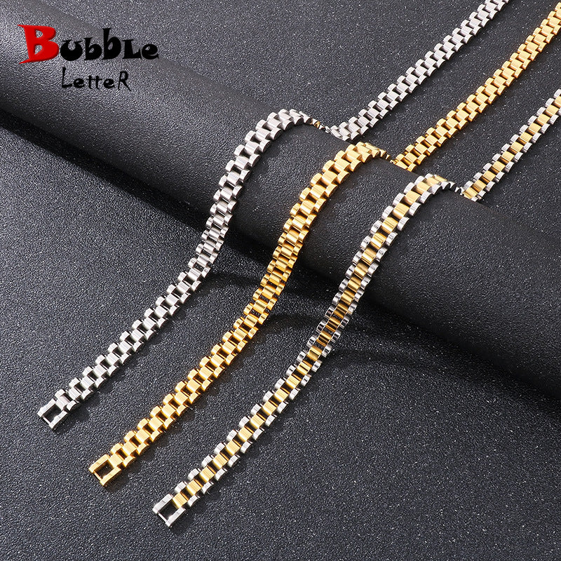 Bubble Letter Stainless Steel Watch Link Chain for Men Necklace Choker PVD Plate Hip Hop Jewelry
