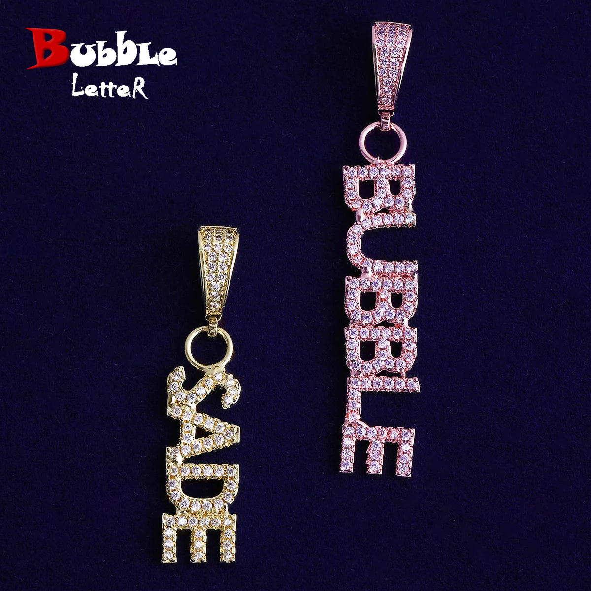 Bubble Letter Iced Out Tiny Custom Name Necklace Pendant for Women Vertical Charm Personalized Hip Hop Jewelry