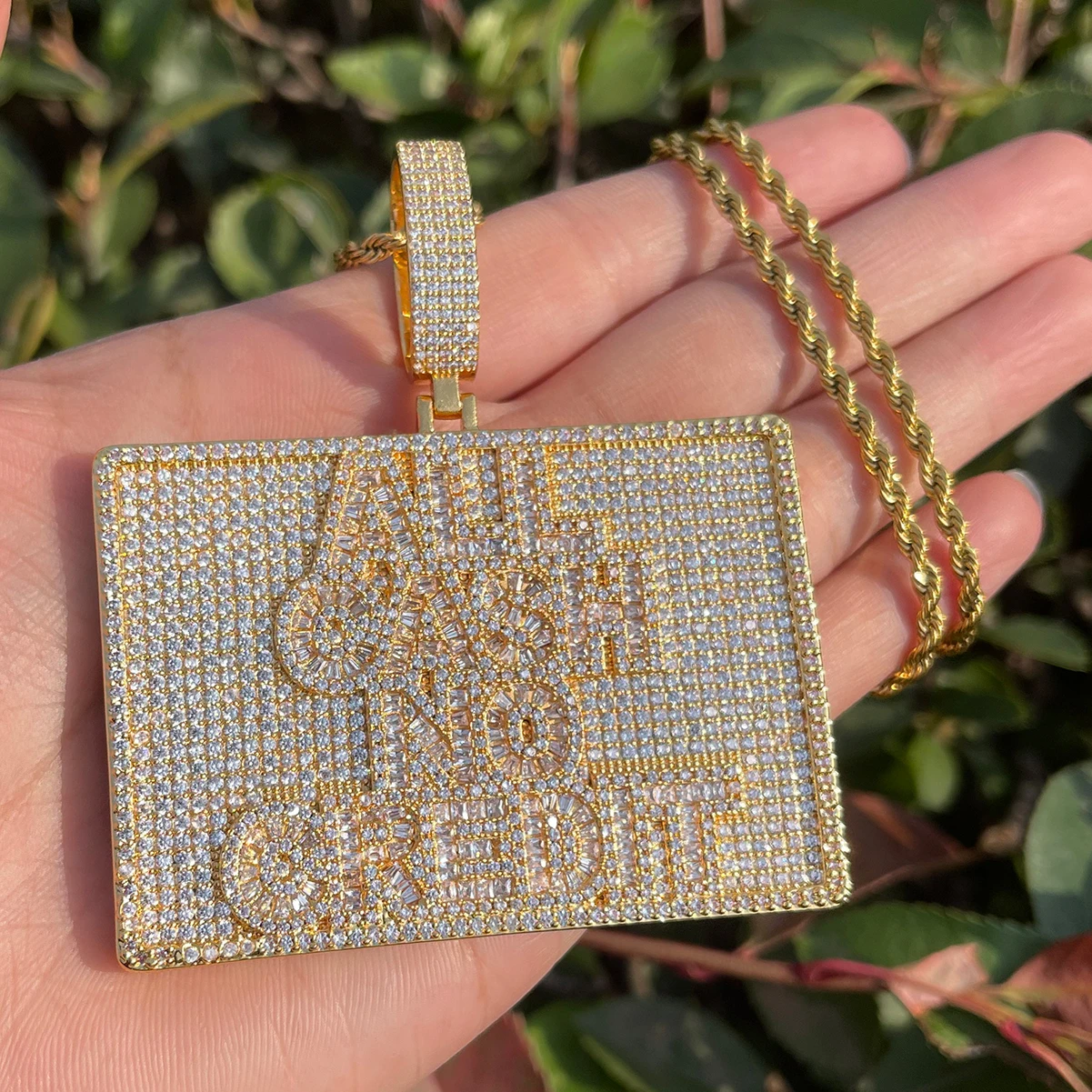 Bubble Letter Iced Out All Cash No Credit Necklace Pendant for Men Real Gold Plated Hip Hop Jewelry