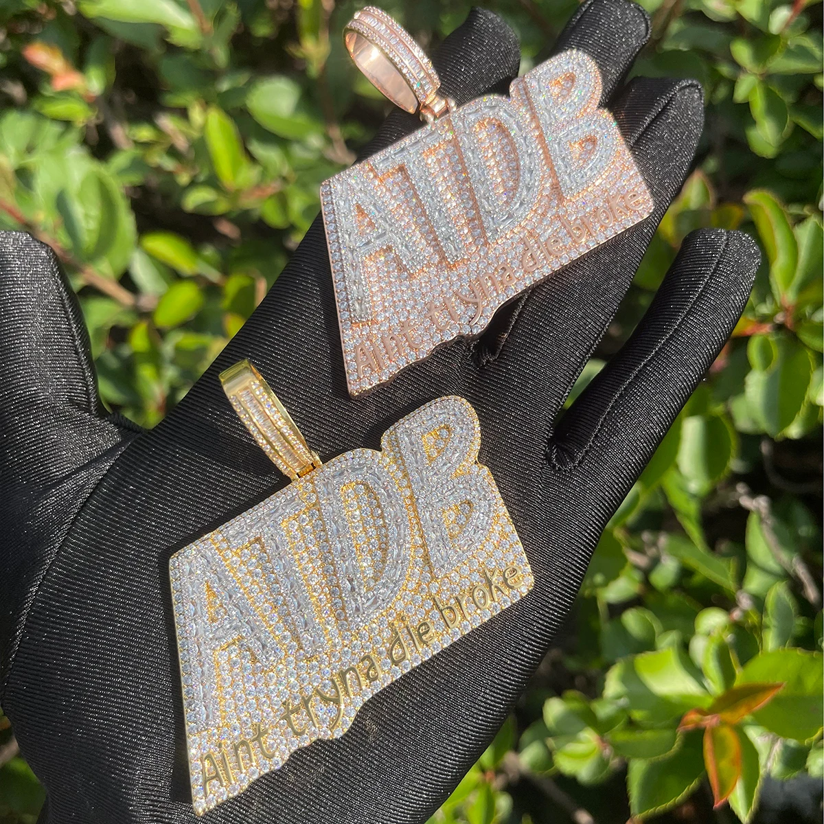 Bubble Letter Iced Out Necklace for Men Prong Setting Pendant Cubic Zirconia Real Gold Plated Hip Hop Jewelry