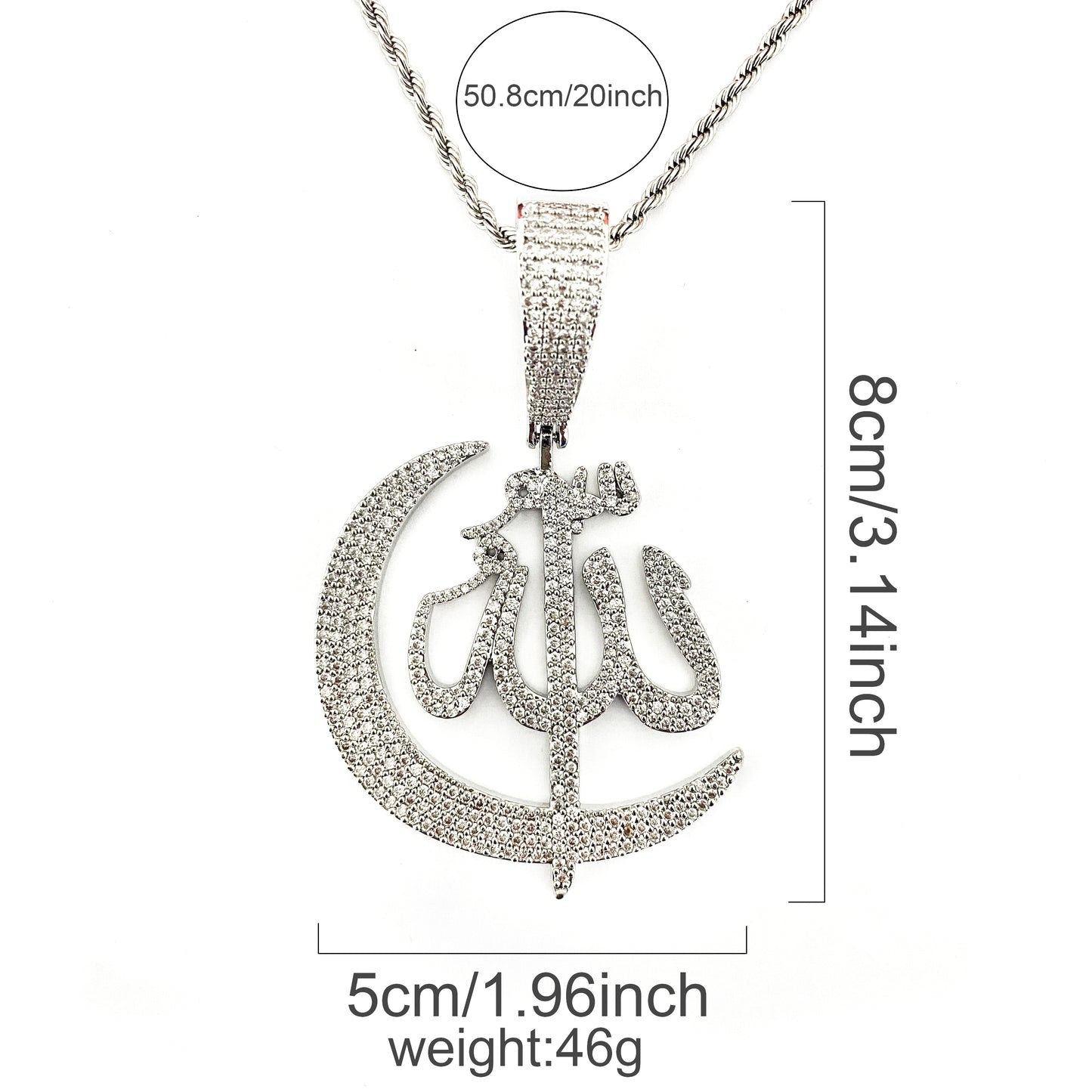 Bubble Letter Iced Out Moon Ahlla Pendant Neckalce for Men Micro Pave Prong Setting Cubic Zirconia Hip Hop Jewelry