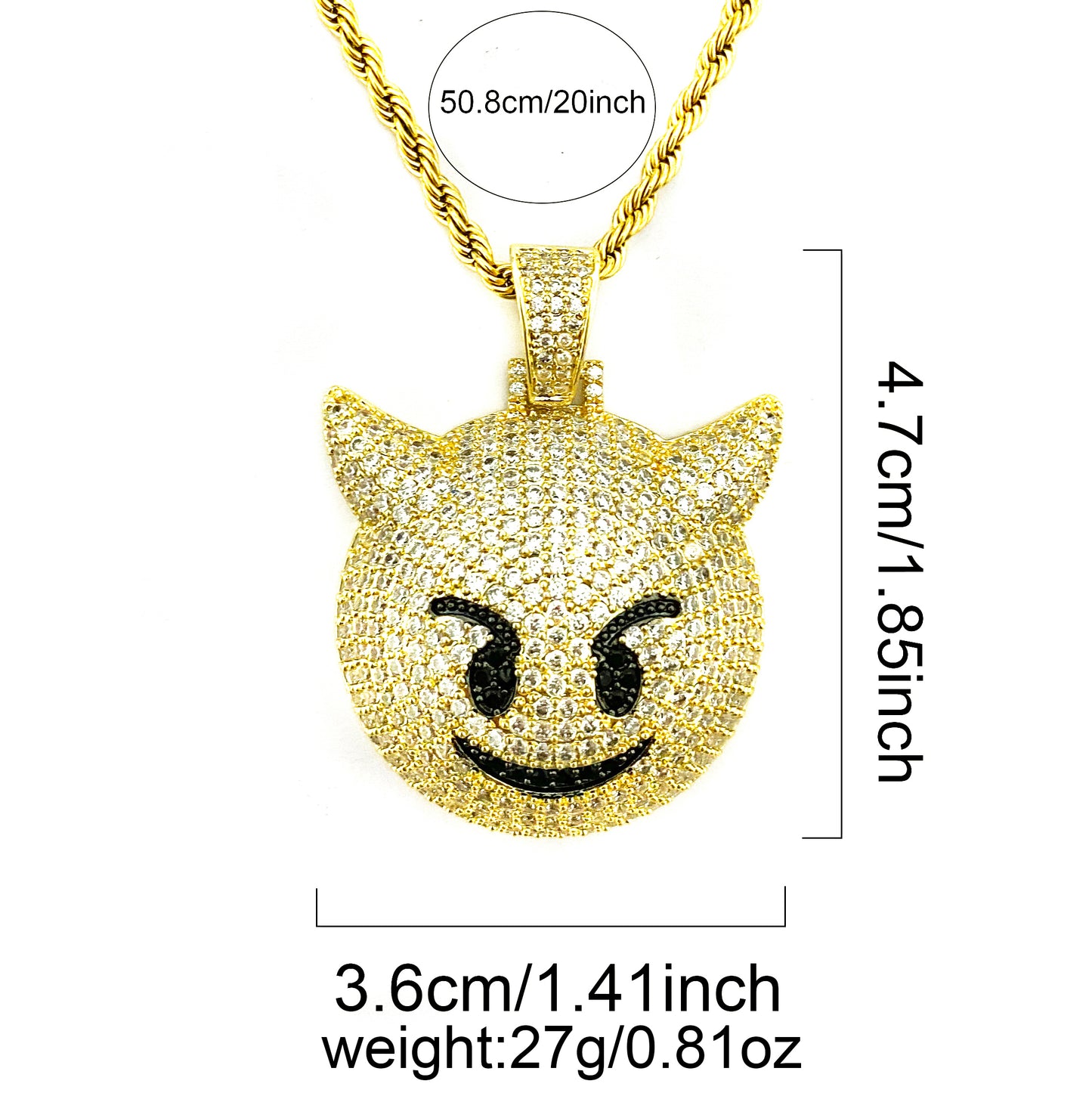 Bubble Letter Demon Evil Expression Necklace & Pendant Gold Color Plated Bling Zircon Hip Hop Rock Street Jewelry