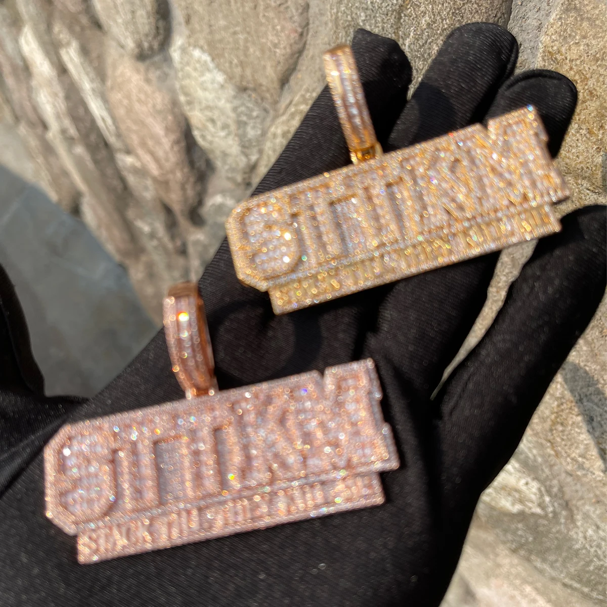 Bubble Letter Iced Out Necklace for Men Stack Till They Kill Me Pendant 5A Cubic Ziconia Real Gold Plated Hip Hop Jewelry
