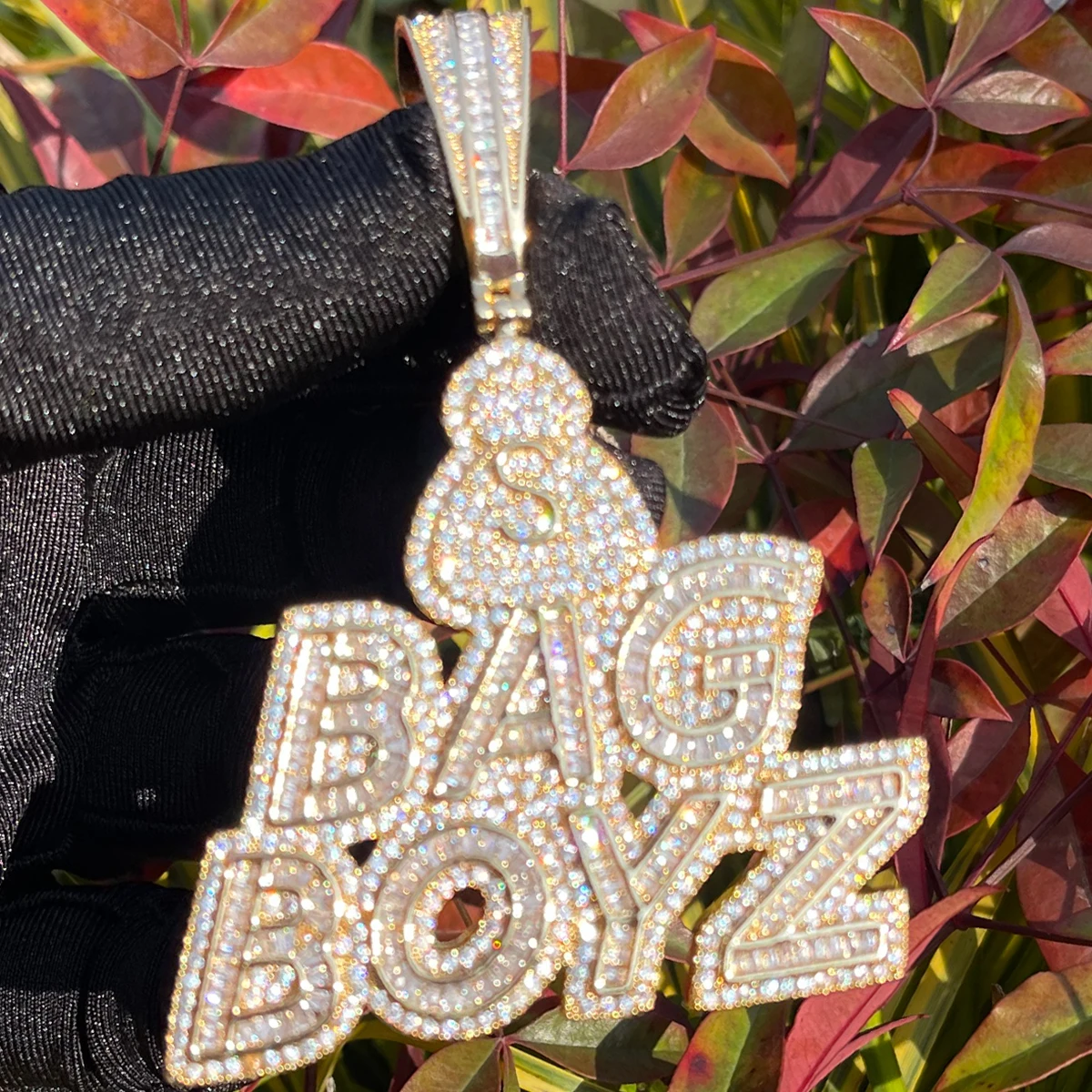 Bubble Letter Jewelry Iced Out Necklace for Men Prong Setting Charms BAG BOYZ Pendant Hip Hop Jewelry