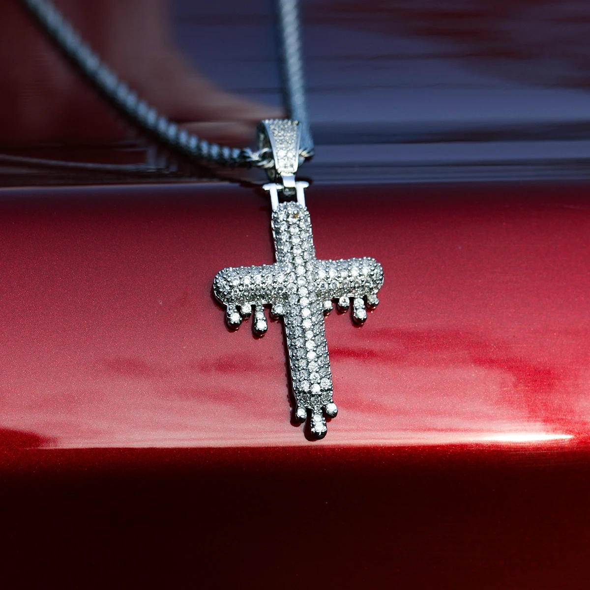 Bubble Letter Cross Necklace for Men Drippy Iced Out Pendant Real Gold Plated Hip Hop Jewelry