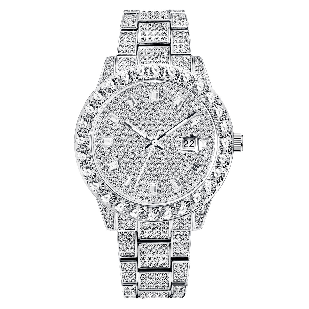 Bubble Letter DOUBLE DIAMOND BAGUETTE NUMBERS ICED OUT DIAMOND WATCH