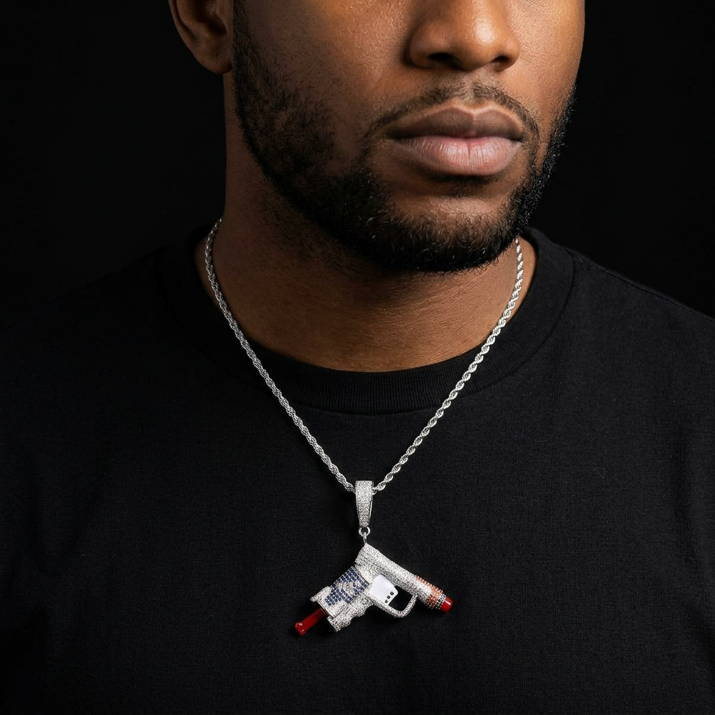 Bubble Letter Iced Out Gang Pendant Necklace for Men Real Gold Plated Cubic Zirconia Hip Hop Jewelry