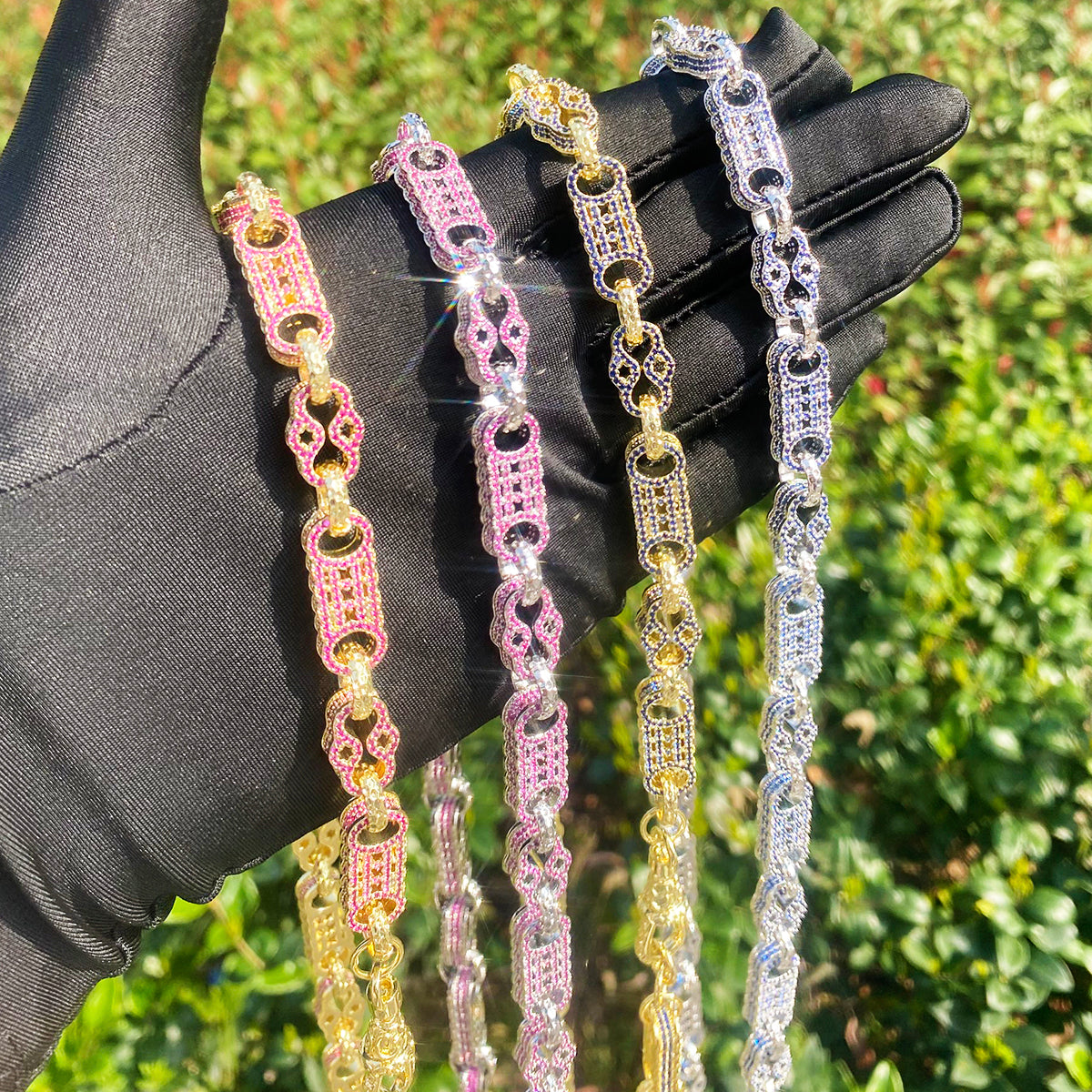 Bubble Letter Iced Out Silver Stones Star Bar Link Chain for Men Necklace Choker Real Copper Cubic Zirconia Gold Plated Hip Hop Jewelry