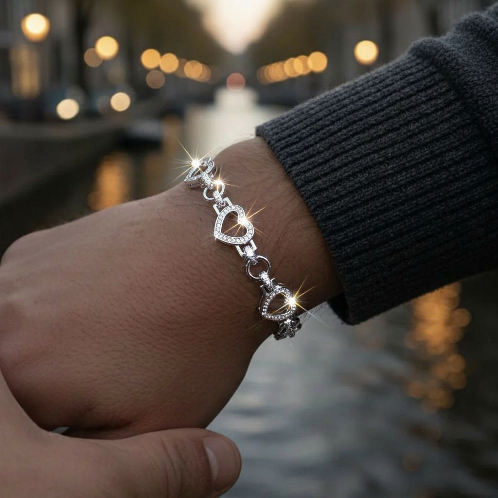 Bubble Letter Iced Out Hollow Heart Belcher Link Bracelet for Women Real Gold Plated Hip Hop Jewelry
