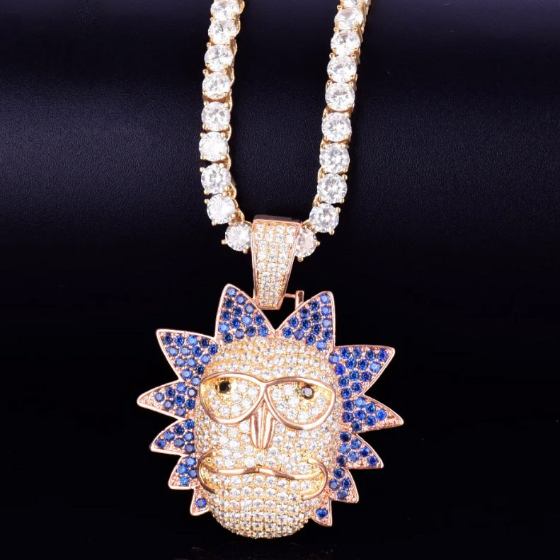 Bule lettebbr Men's Cartoon Character Face Pendant Iced Out Necklace Bling Cubic Zircon Personality Hip Hop Rock Jewelry