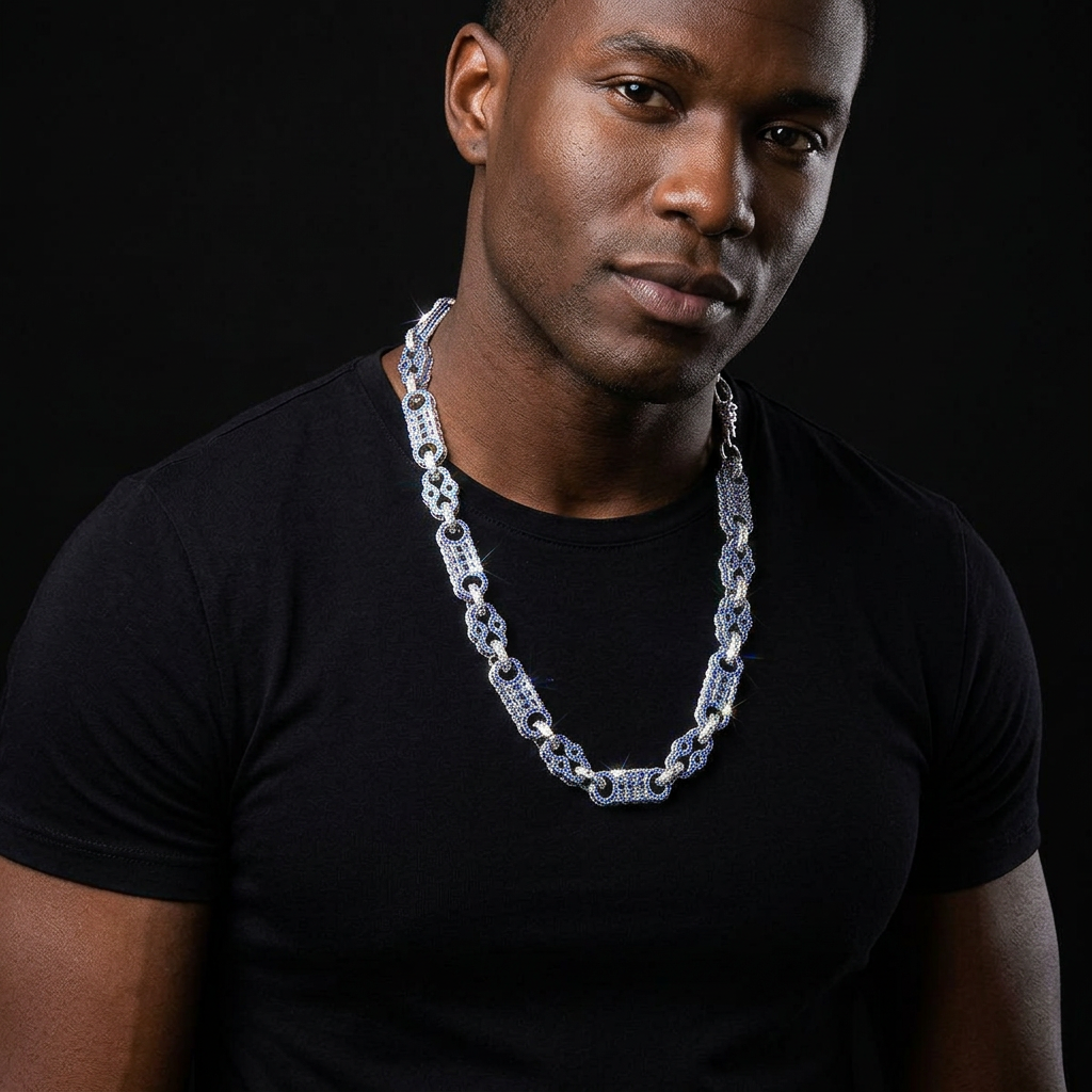 Bubble Letter Iced Out Silver Stones Star Bar Link Chain for Men Necklace Choker Real Copper Cubic Zirconia Gold Plated Hip Hop Jewelry