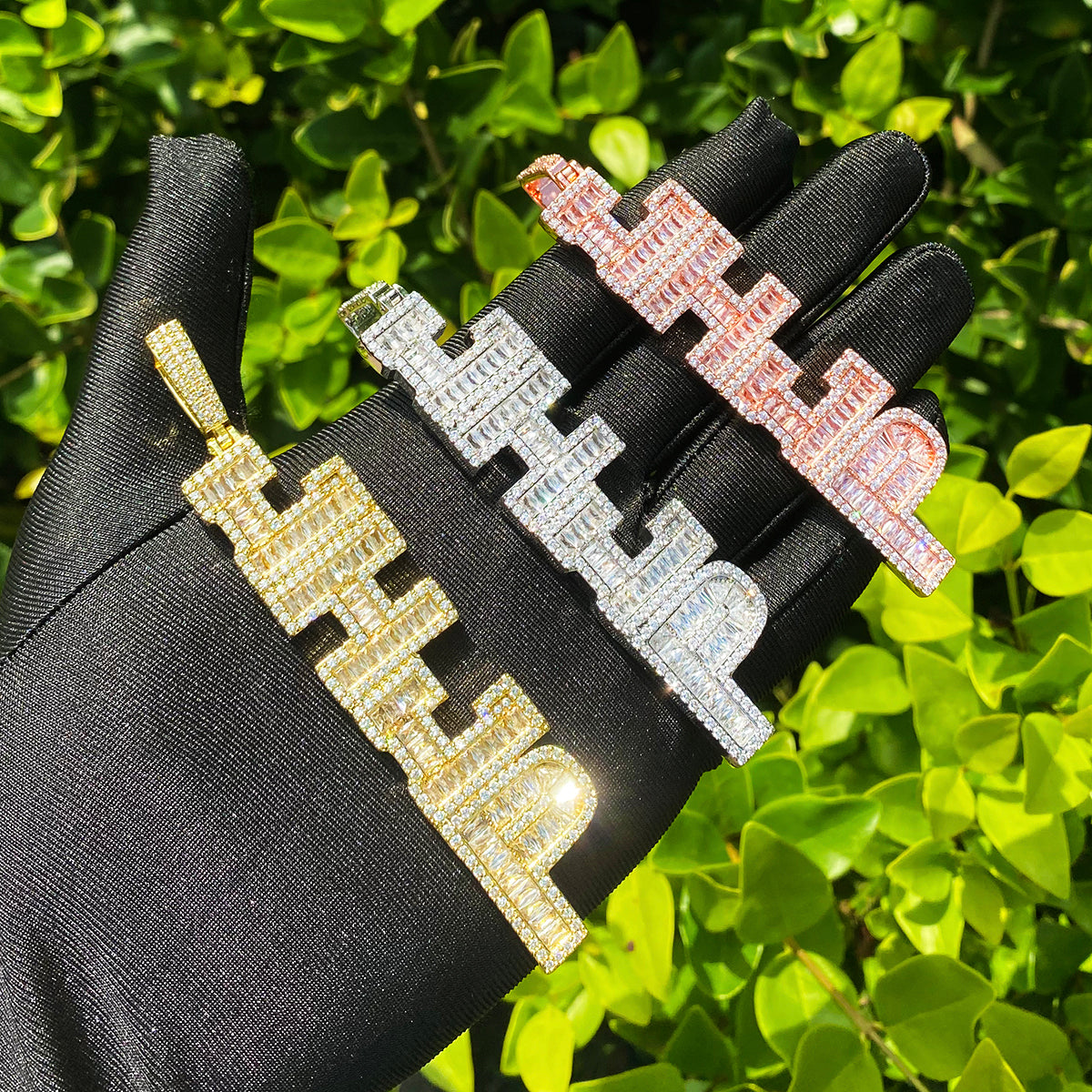 Bubble Letter Vertical Iced Out Custom Name Necklace Pendant Men Prong Setting Cubic Zirconia Copper Gold Plated Hip Hop Jewelry