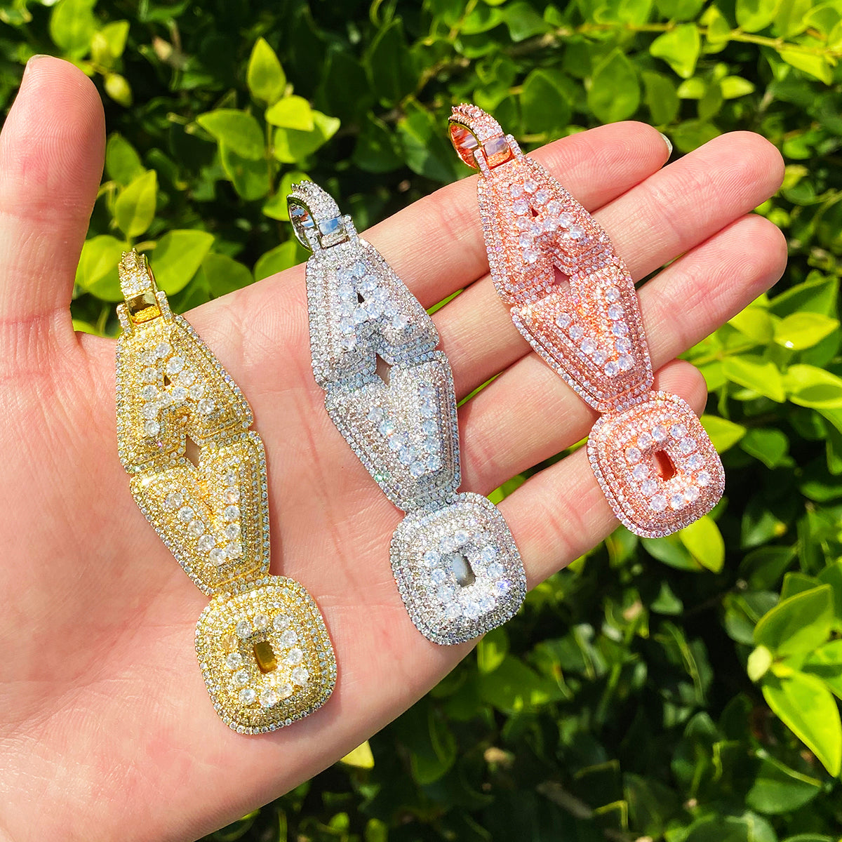 Bubble Letter Iced Out Custom Name Necklace Pendant for Men 5A Prong Setting Cubic Zirconia Copper Gold Plated Hip Hop Jewelry