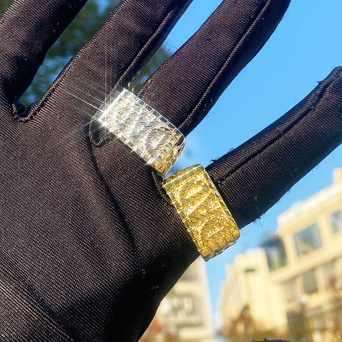 Bubble Letter Dad Ring for Men Real Gold Plated Rapper Street Hip Hop Jewelry