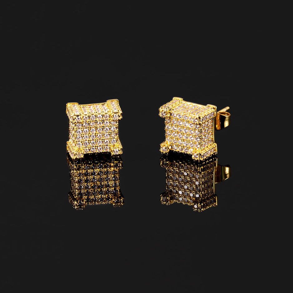 Bule lettebbr 10x10mm Mens Zircon Earring Hip hop style Copper Material Iced Bling CZ Square Stud Earrings Screw-back Fashion Jewelry