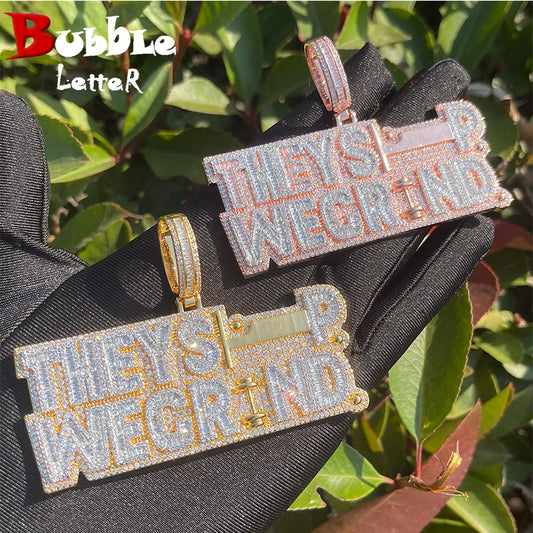 Bubble Letter They Sleep Wegrind Necklace Pendant for Men Cubic Zirconia Real Copper Hip Hop Fashion Jewelry