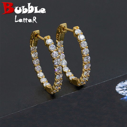 Bubble Letter Silver Moissanite VVS Tennis Eardrop Earring for Women Hip Hop Jewelry