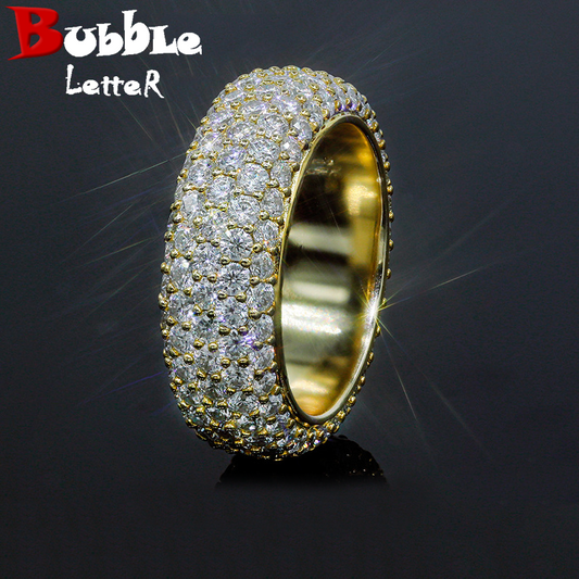 Bubble Letter Silver Moissanite VVS 5 Rows Ring for Men Hip Hop Jewelry