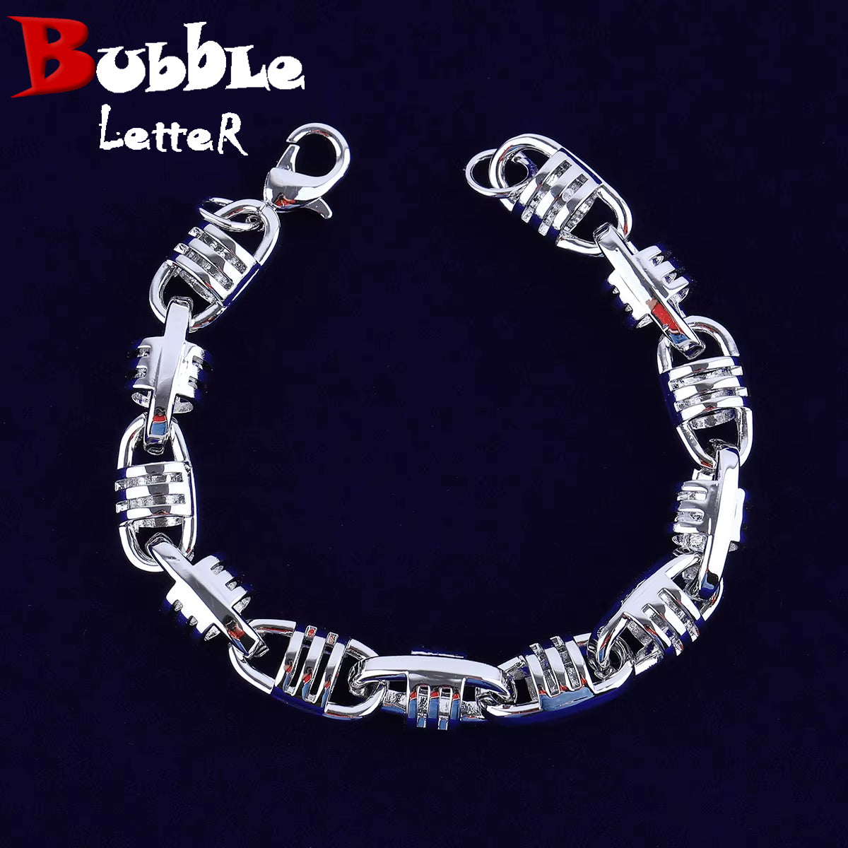 Bubble Letter Coffee Bean Cuban Link Bracelet for Men Real Gold Plated Copper Hip Hop Jewelry