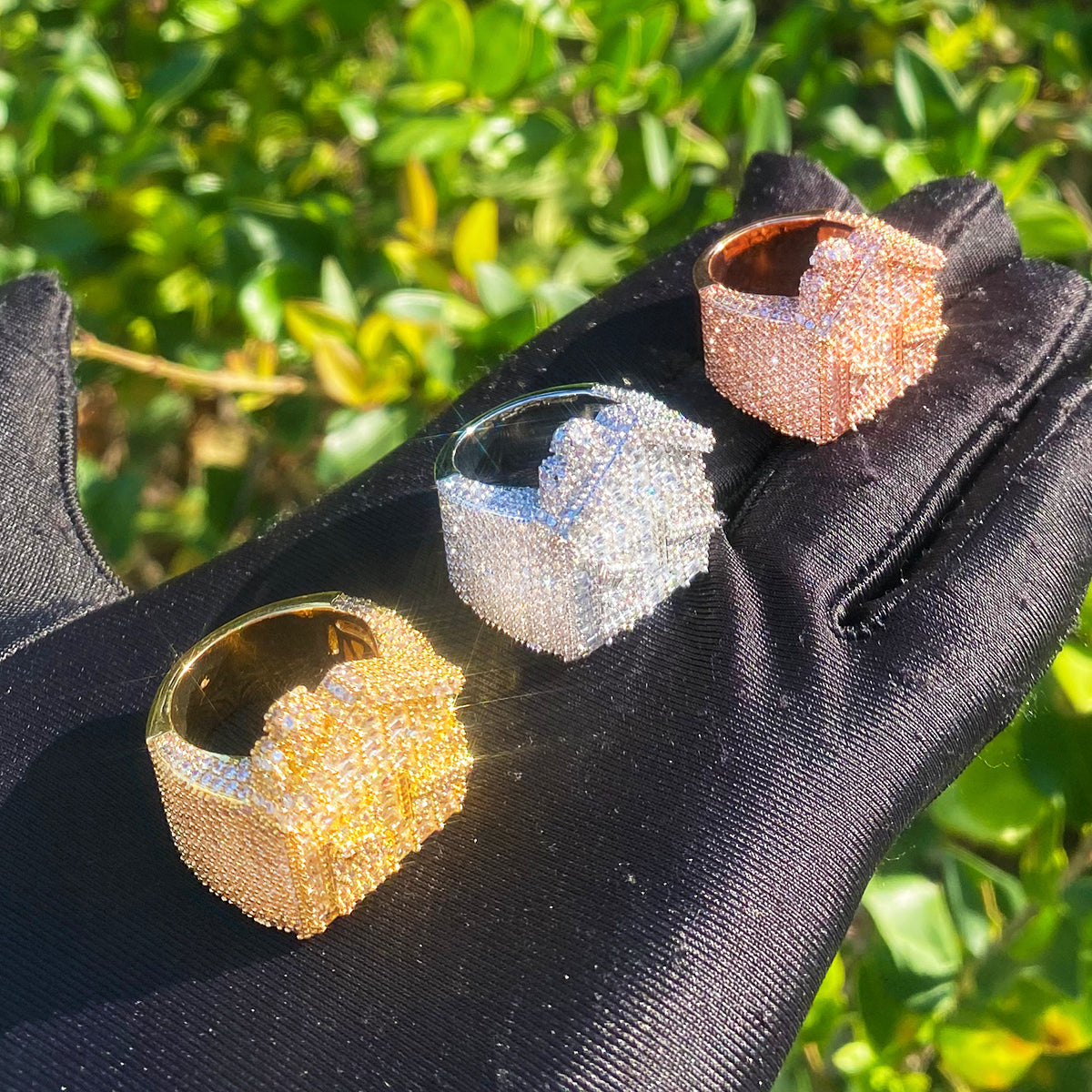 Bubble Letter Iced Out Ring for Men Real Copper Gold Plated 5A Cubic Zirconia Hip Hop Jewelry