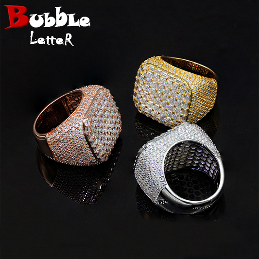 Bubble Letter Silver Moissanite VVS Rectangle Baguette Ring for Men Hip Hop Jewelry
