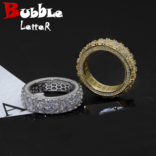 Bubble Letter Silver Moissanite VVS three lines Tennis Ring for Men Hip Hop Jewelry