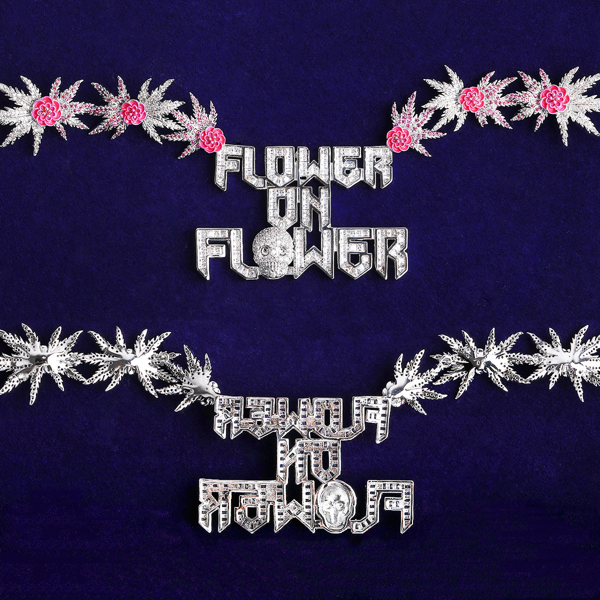 Bubble Letter Iced Out Palm Flower Chain for Men Necklace Choker 5A Cubic Zirconia Hip Hop Jewelry