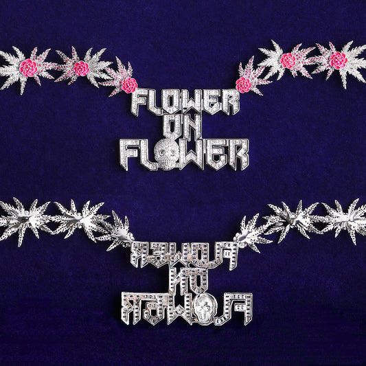 Bubble Letter Iced Out Palm Flower Chain for Men Necklace Choker 5A Cubic Zirconia Hip Hop Jewelry