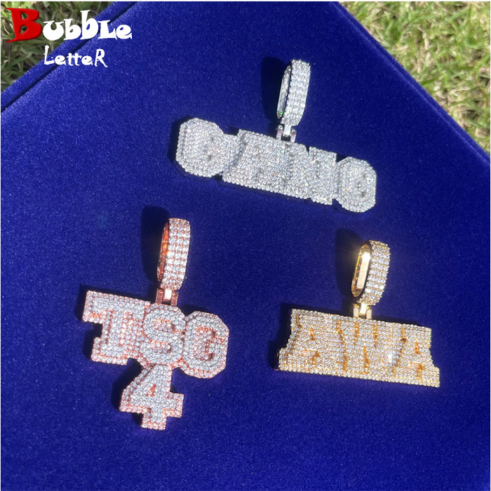 Bubble Letter Personalized Jewelry Custom Name Necklace Pendant for Women Cubic Zirconia Hip Hop Jewelry