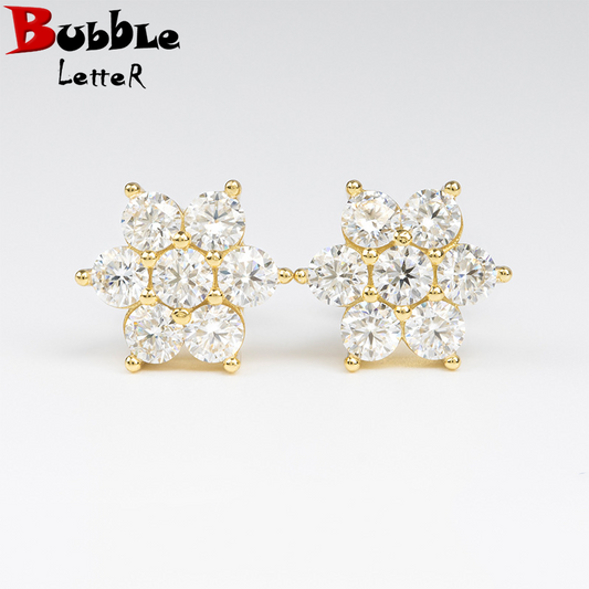 Bubble Letter Silver Moissanite VVS Snowflake Stud Earring for Women Hip Hop Jewelry