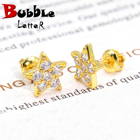 Bubble Letter Silver Moissanite VVS Five Star Stud Earring for Men Hip Hop Jewelry