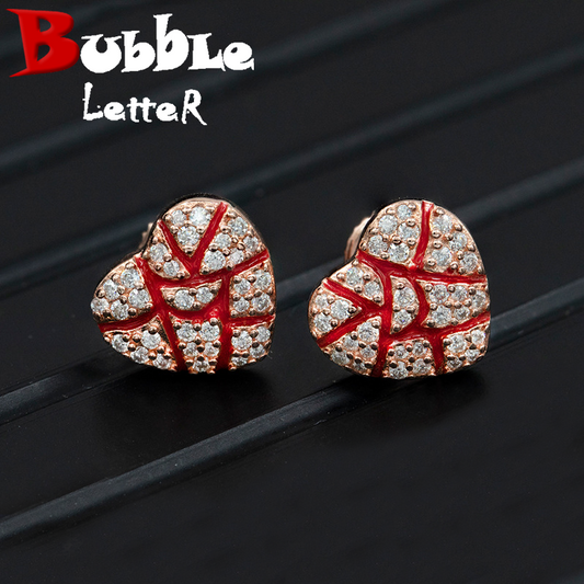 Bubble Letter Silver Moissanite VVS Blood Heart Stud Earring for Women Hip Hop Jewelry