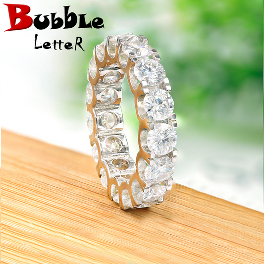 Bubble Letter Silver Moissanite VVS Round Tennis Ring for Men Hip Hop Jewelry